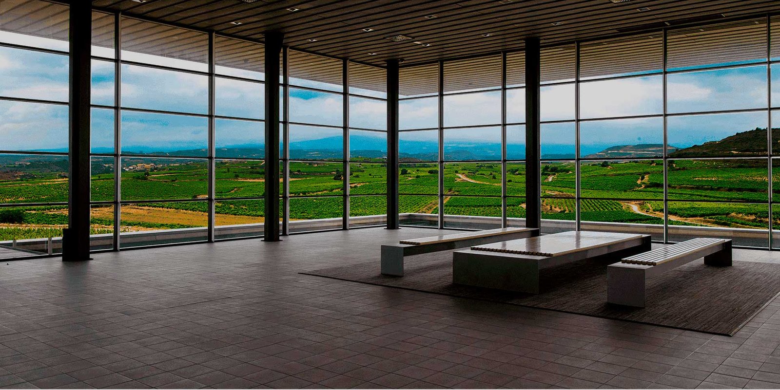 Mirador vitré de Bodegas Baigorri au-dessus des vignes